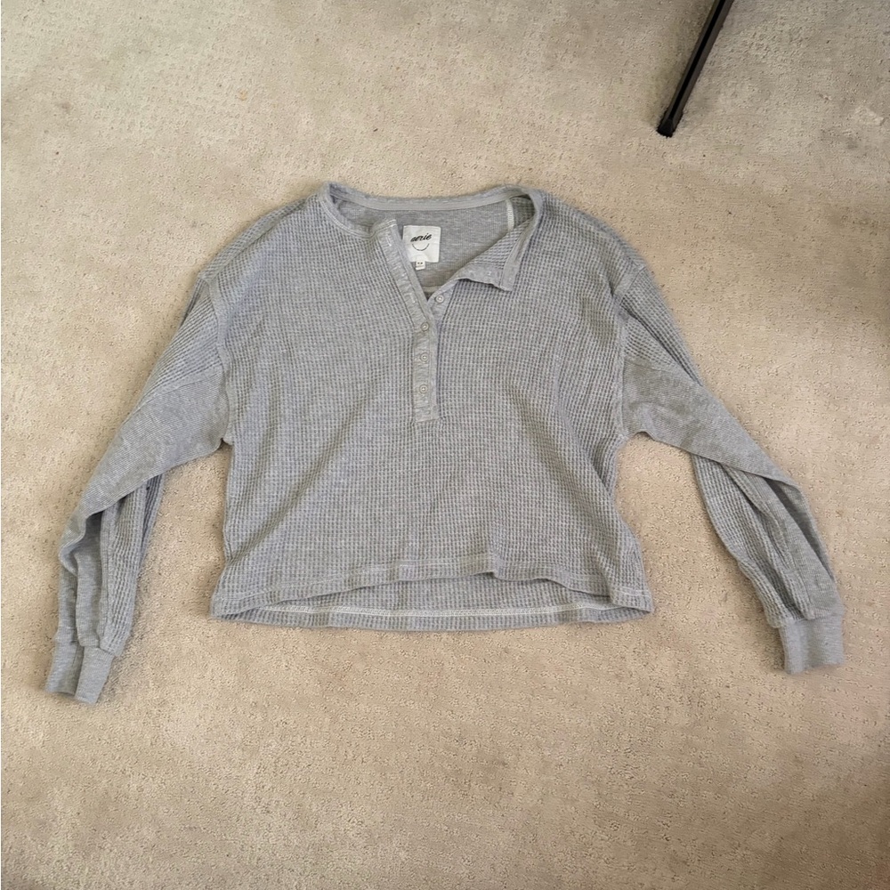 Aerie Light Gray Waffle Knit Top